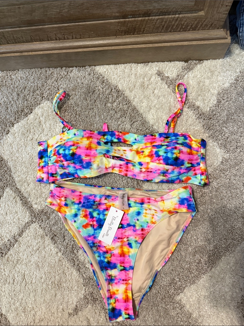 Bright Multicolor Tie-Dye Bandeau Bikini Set